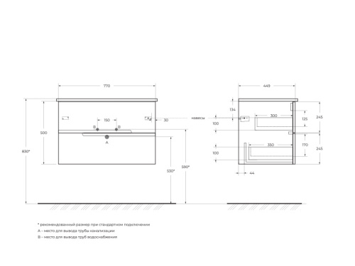 Тумба под раковину Cezares DUET DUET-800-2C-SO-SPF-P 77х45х50 подвесная цвет синий - фото 2