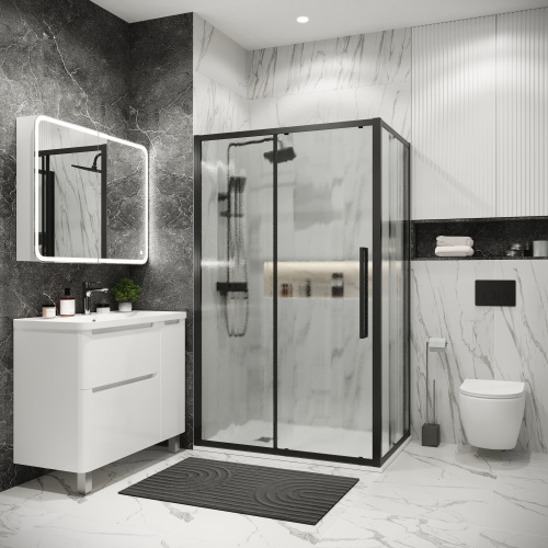 Душевая перегородка Grossman Cosmo 200.K33.02.70.21.02 70х195 стекло текстурное профиль черный матовый - фото 3