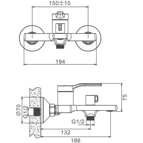 Смеситель для ванны и душа BELZ B60612 настенный хром - фото 2