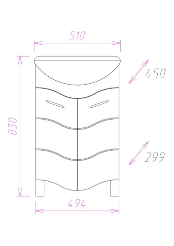 Тумба под раковину Onika Лайн 105007 49х30х75 напольная - фото 3