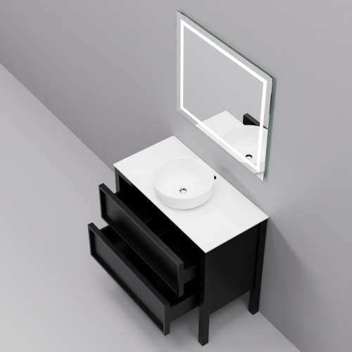 Тумба с раковиной+зеркало Art Decco Elisa (Элиса) AES09F78S3M0 90x45x85 напольная цвет черный дуб - фото 4