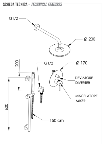 Душевая система Remer X Style X09S01EC20 встраиваемая в стену - фото 2