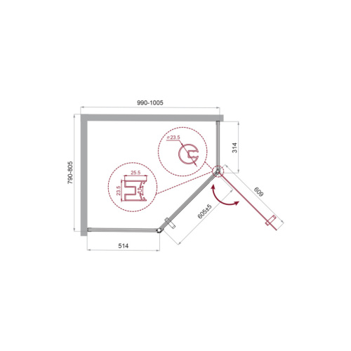 Душевой уголок BelBagno UNO-195 UNO-195-PH-1-100/80-C-Cr 100х80 стекло прозрачное профиль хром глянцевый без поддона - фото 2