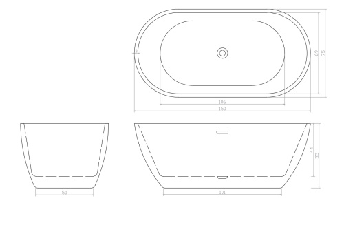 Ванна акриловая Cerutti SPA CT9902 150х75 отдельностоящая овальная с ножками - фото 5