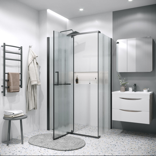 Душевой уголок Grossman Pragma 120.K33.03.1290.21.02 120х90 стекло текстурное профиль черный матовый без поддона - фото 5