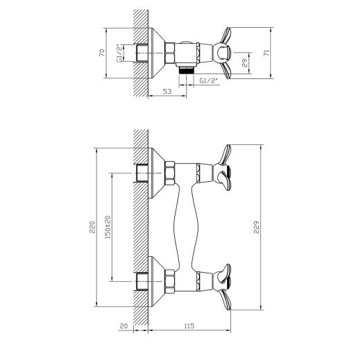 Смеситель для душа Rossinka Q Q02-41 настенный хром - фото 2