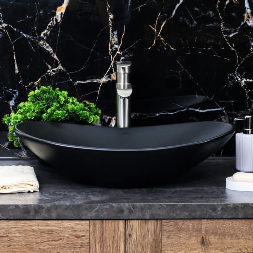 Раковина из сантехнического фарфора Melana 7811AMB-805 62х36 накладная цвет черный без отверстий под смеситель - фото 4