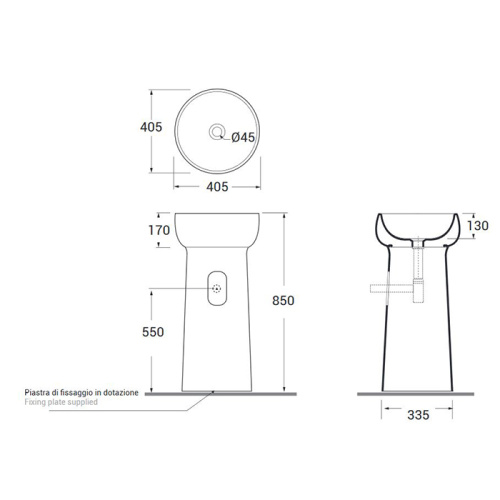 Раковина керамическая Azzurra GRAAL 40 см LALF04040P00CE*0 напольная цвет пепельный без отверстий под смеситель - фото 2