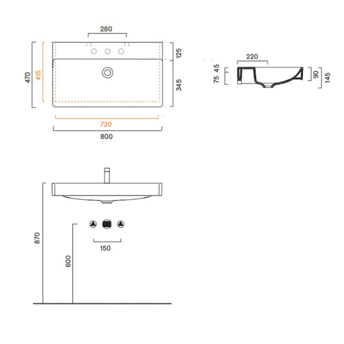 Раковина керамическая Catalano Green 80 см 420800001 подвесная цвет белый без отверстий под смеситель - фото 2