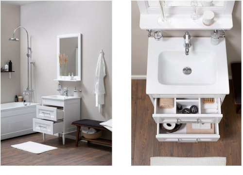 Раковина из литьевого мрамора Aquanet Бостон НФ-00017870 61х47 полувстраиваемая цвет белый 1 отверстие под смеситель - фото 2