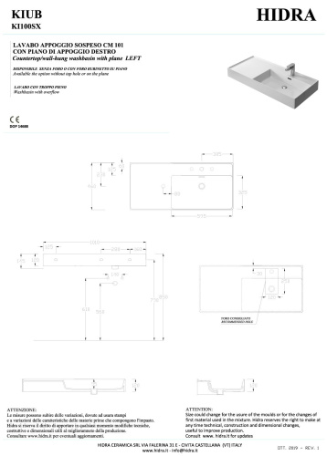 Раковина керамическая Hidra Kiub KI100SX/026 101х46 подвесная цвет черный матовый 1 отверстие под смеситель - фото 2