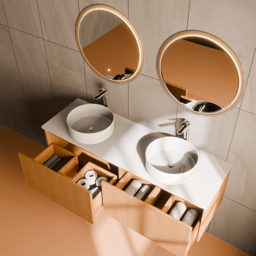 Тумба с раковиной+зеркало Art Decco Elizabeth (Элизабет) AEL14W11D3M0 140x45x40 подвесная цвет белый дуб - фото 3