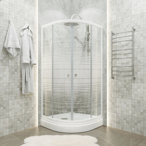 Душевой уголок Тритон Стандарт Щ0000061805 90х90 стекло прозраное с рисунком профиль белый с поддоном - фото 5