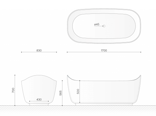 Ванна из искусственного камня Technova Wal VATWA 170х83 отдельностоящая овальная - фото 3