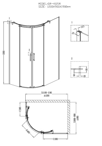Душевой уголок Grossman Galaxy GR-4120R 120х80 стекло прозрачное профиль хром глянцевый без поддона - фото 3