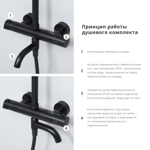 Душевая стойка WasserKRAFT BK28801BM настенная цвет черный - фото 3