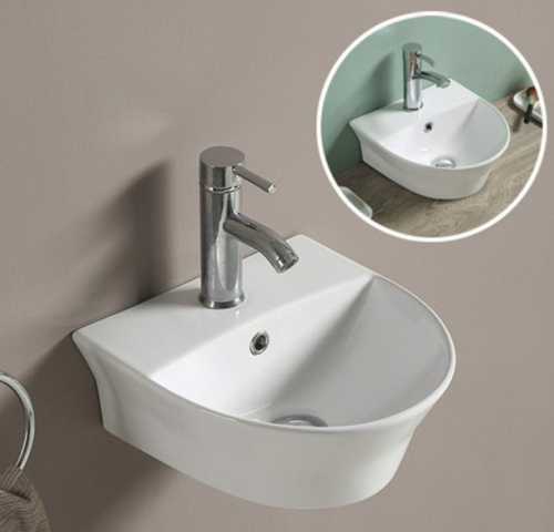 Раковина из санфаянса CeramaLux 78370 34х36 подвесная цвет белый 1 отверстие под смеситель - фото 2