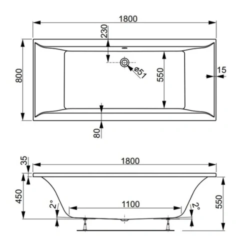 Ванна акриловая Vagnerplast Veronela VPBA180VEA2X-04 180х80 пристенная прямоугольная без каркаса - фото 2