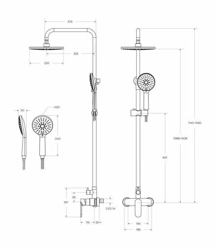 Душевая стойка Cezares STYLUS STYLUS-CD-NOP настенная цвет черный - фото 3