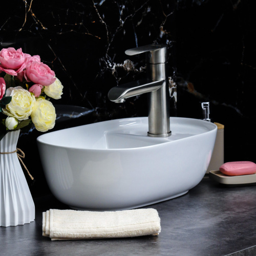 Раковина из сантехнического фарфора Melana 320333-805 42х27 накладная цвет белый 1 отверстие под смеситель - фото 5