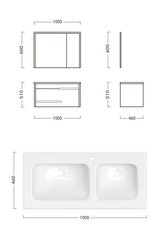 Комплект мебели: тумба 90x46x51 + раковина + шкаф-зеркало Cerutti SPA OGLIO 100 подвесной цвет серый - фото 5