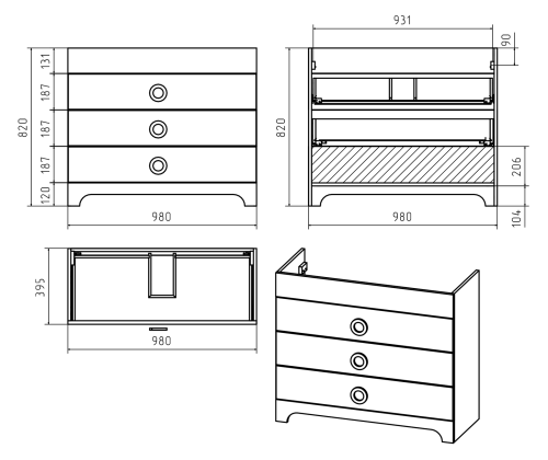 Тумба под раковину Misty Лейла Пр-Лей01100-013Я 98х39х82 напольная - фото 4