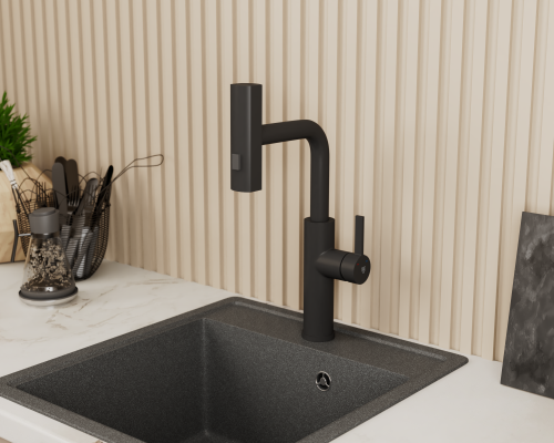 Смеситель для кухни  Tinos TI3732-18Black на раковину/столешницу черный матовый - фото 4