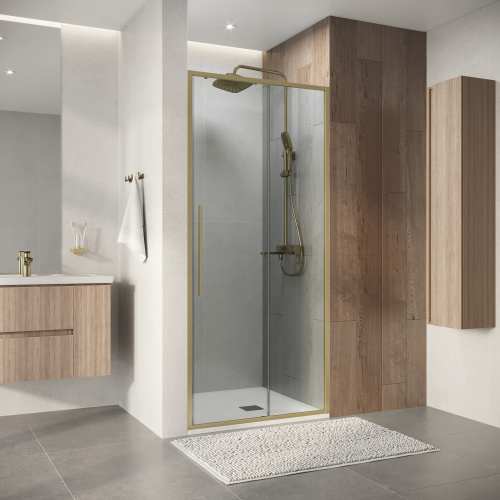 Душевая дверь Niagara Nova NG-44-9ASG 90х195 стекло прозрачное профиль золото брашированное - фото 3