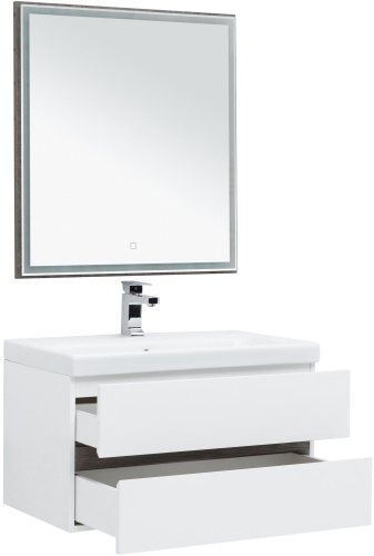 Комплект мебели: тумба с раковиной + зеркало Aquanet Беркли 00258969 80x46x128 подвесной цвет белый/темное дерево - фото 2
