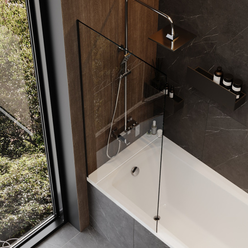 Шторка на ванну Teymi Timo T00274 70х140 стекло прозрачное профиль черный ориентация универсальная - фото 4