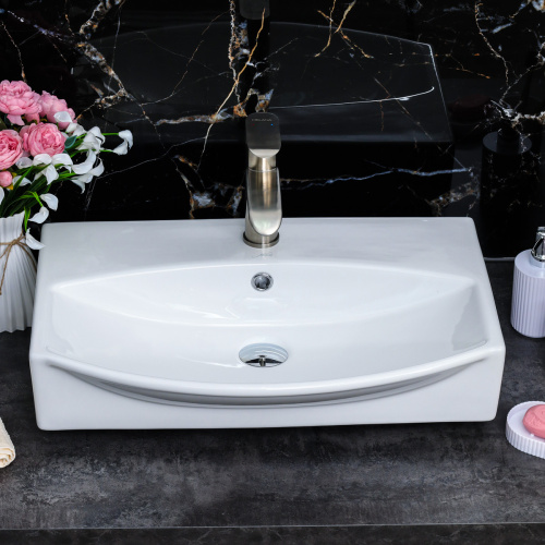 Раковина из сантехнического фарфора Melana 78014D-805 61х45 подвесная цвет белый 1 отверстие под смеситель - фото 3