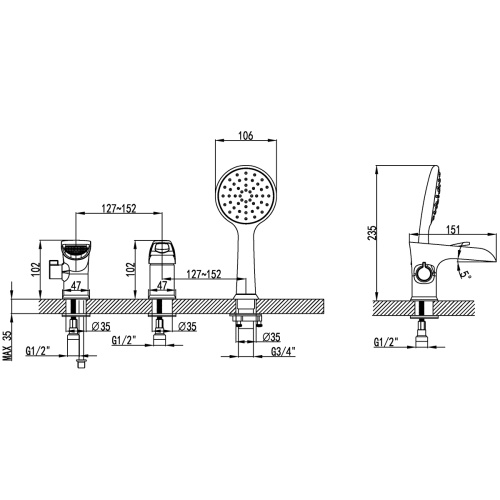 Смеситель LeMark Omega LM3145C на борт ванны хром - фото 3