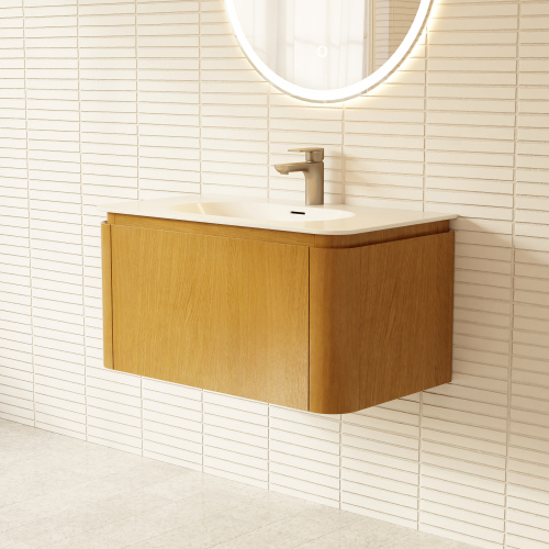 Тумба с раковиной+зеркало Art Decco Coco (Коко) ACC08W14S1M0 80x45x40 подвесная цвет белый дуб - фото 5