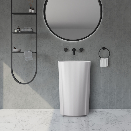 Раковина из искусственного камня Abber STEIN AS2502-H 55х36 напольная цвет белый матовый без отверстий под смеситель - фото 3