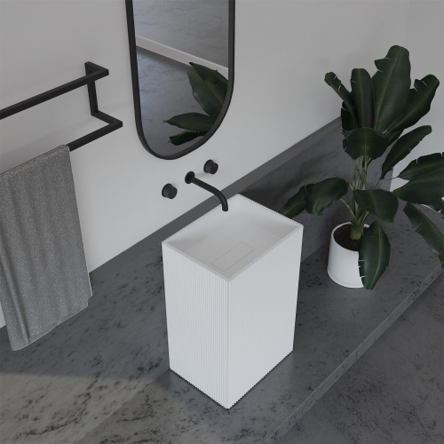 Раковина из искусственного камня Abber STEIN AS2503-H 50х40 напольная цвет белый матовый без отверстий под смеситель - фото 2