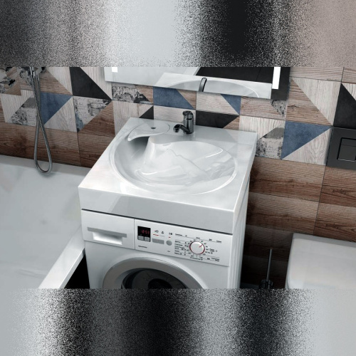 Раковина из литьевого мрамора Teymi Satu Pro T50414 60х60 над стиральной машиной цвет белый 1 отверстие под смеситель - фото 5