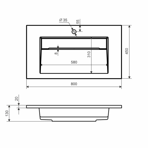 Раковина из литьевого мрамора Uperwood Next Premium 290000009 80х45 полувстраиваемая цвет белый - фото 4