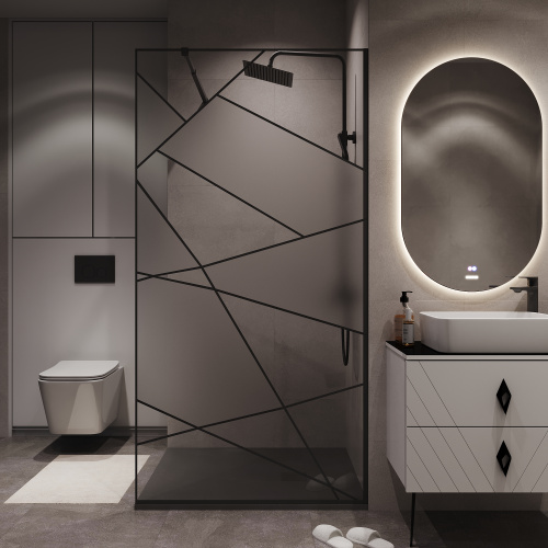 Душевая перегородка Niagara Nova NG-680-12BLACK 120х195 стекло прозрачное с рисунком профиль черный матовый - фото 3