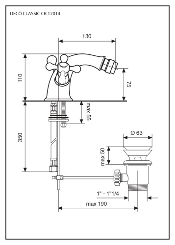 Смеситель Emmevi Deco Classic 12014/CR на биде хром - фото 2