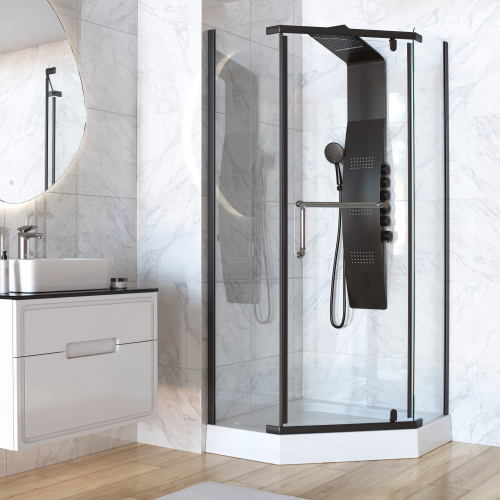 Душевой уголок Taliente TA-10103-1CB 100х100 стекло прозрачное профиль черный матовый без поддона - фото 3