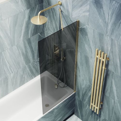 Душевая шторка на ванну Maybah Glass MGV-81-3ш 70х140 стекло тонированное профиль золото ориентация универсальная - фото 4