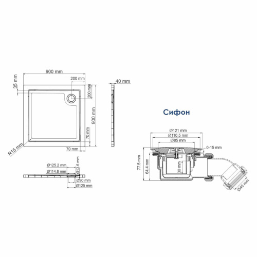 Душевой поддон WasserKRAFT Salm 27T 27T03 90х90 стеклопластик белый - фото 4