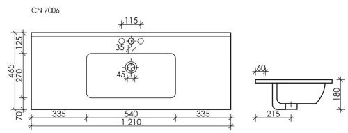 Раковина из сантехнического фарфора Ceramica Nova ELEMENT CN7006 120х50 накладная цвет белый 1 отверстие под смеситель - фото 5