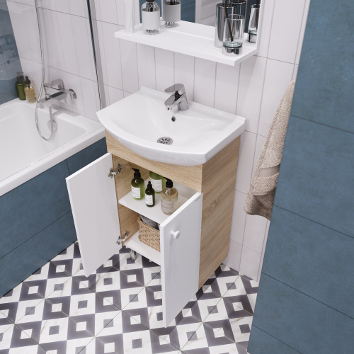 Тумба с раковиной и зеркалом Grossman Eco Line 106052-2 56х31х68 напольная цвет белый/дуб сонома - фото 5