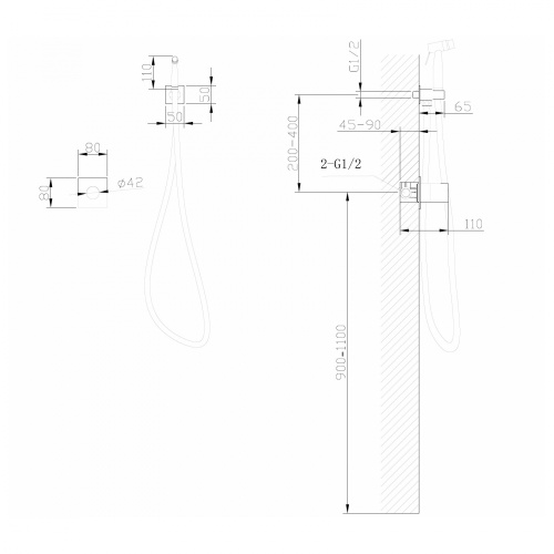 Гигиенический душ со смесителем Abber Rund AF8725SP встраиваемый в стену сатин - фото 4