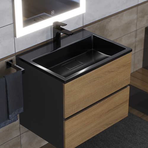 Раковина из литьевого мрамора Uperwood Barsa 3939193461 60х45 полувстраиваемая цвет черный - фото 2