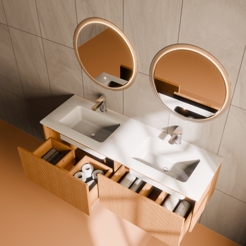 Тумба с раковиной+зеркало Art Decco Elizabeth (Элизабет) AEL14W11D2MF 140x45x40 подвесная цвет белый дуб - фото 3