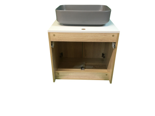 Тумба с раковиной Sintesi STL.W7021_SIN-LVB-APP-409GM 60х55х50 подвесная цвет белый/коричневый/темно-серый - фото 4