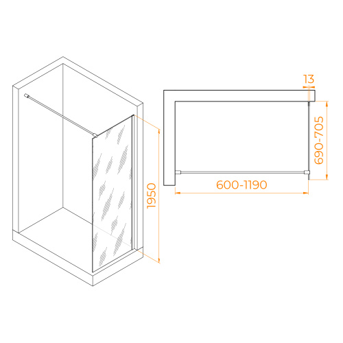 Душевая перегородка RGW Walk In 351001007-15 70х195 стекло прозрачное профиль белый - фото 2