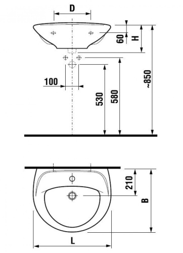 Раковина из сантехнического фарфора Jika Lyra 8142720001049 60х49 подвесная цвет белый - фото 2